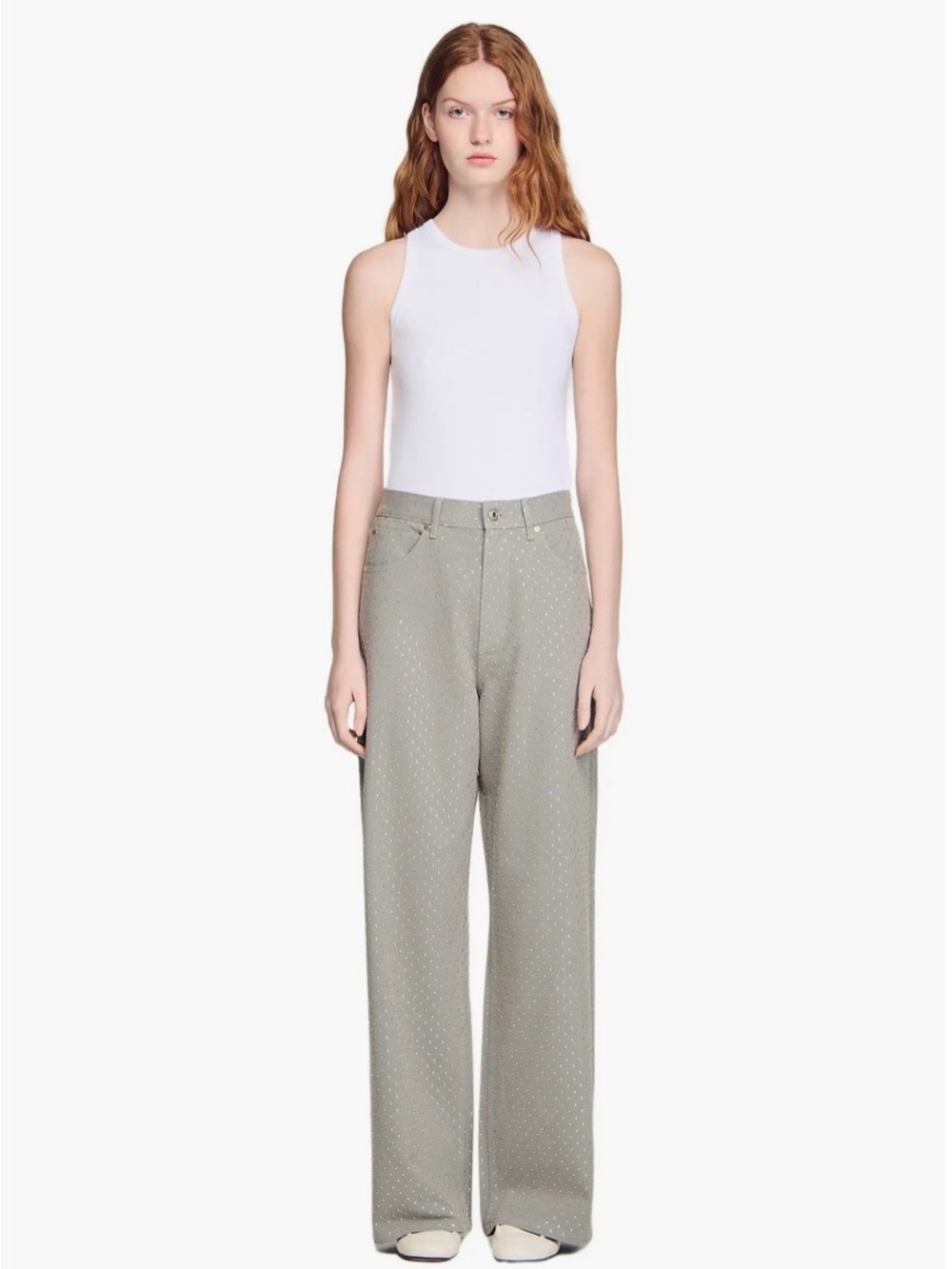Sandro Tan Embellished Rhinestone Jean